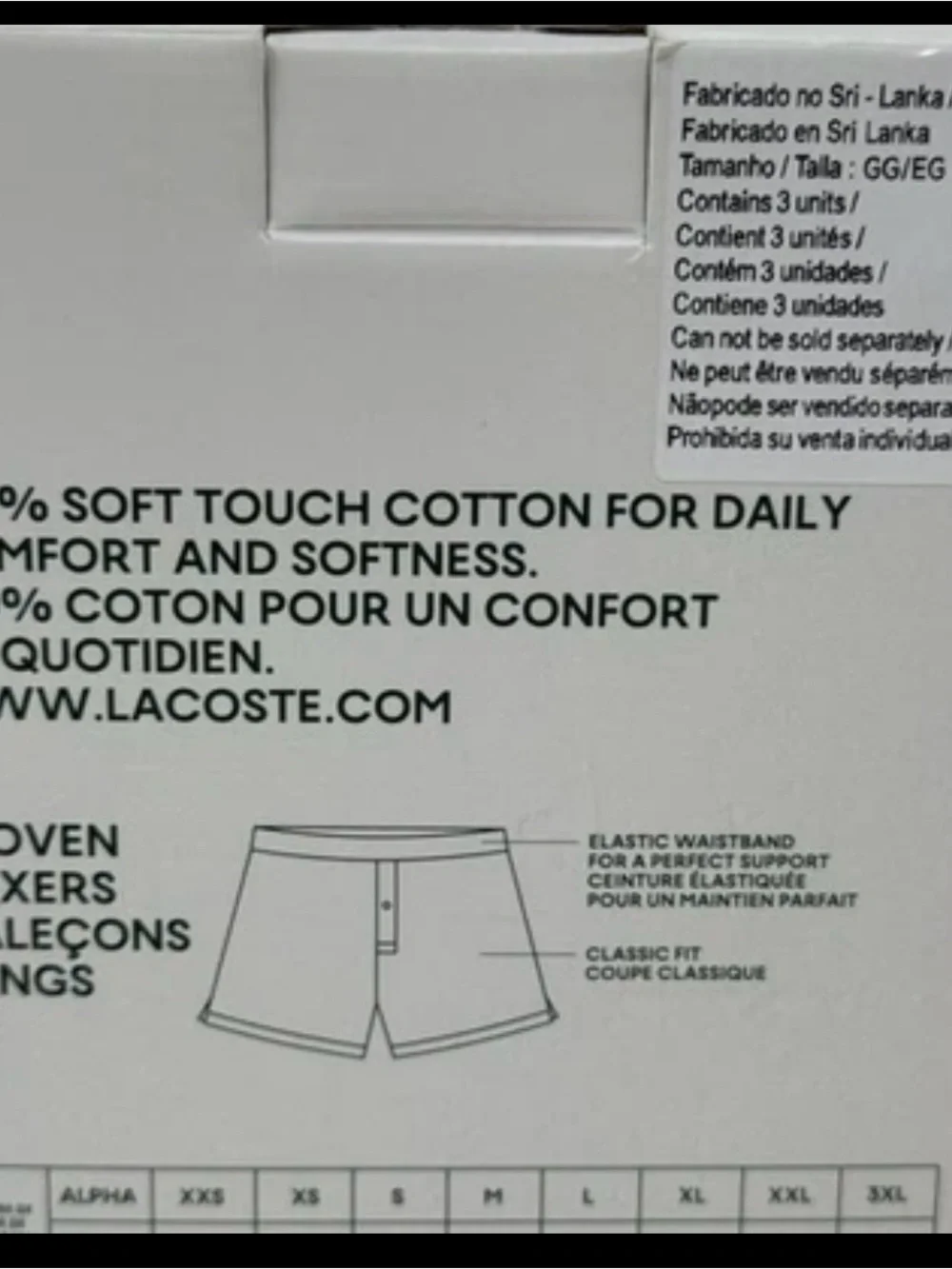 Lacoste Men's Size XL 3 pair cotton Woven Boxers New